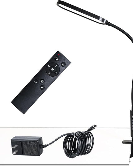 Clamp on Lamp, LED Desk Lamp, 18W, 3000 LMS, 3 Color Modes, 16 Brightness Levels, CRI>95, 0.5H/1H Timer, Eye-Caring Task Lamp with Remote for Reading, Home, Office (Adapter Included) - LeafyLoom