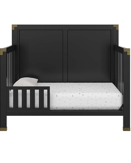 Baby Relax Miles 5-in-1 Convertible Crib, Solid Pine Wood, Black - LeafyLoom