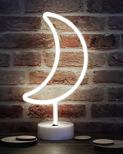 Neon Moon Lights, LED Moon Decor Neon Signs Art Decorations Crescent Night Lights Lamp for Party Supplies, Children Kids Girls Gift-Moon with Holder Base(White) - LeafyLoom