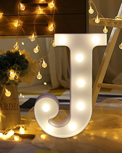LED Marquee Letter Lights Sign 26 Alphabet Light Up Letters Sign for Night Light Wedding Birthday Party Battery Powered Christmas Lamp Home Bar Decoration (J) - LeafyLoom