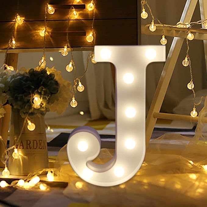 LED Marquee Letter Lights Sign 26 Alphabet Light Up Letters Sign for Night Light Wedding Birthday Party Battery Powered Christmas Lamp Home Bar Decoration (J) - LeafyLoom