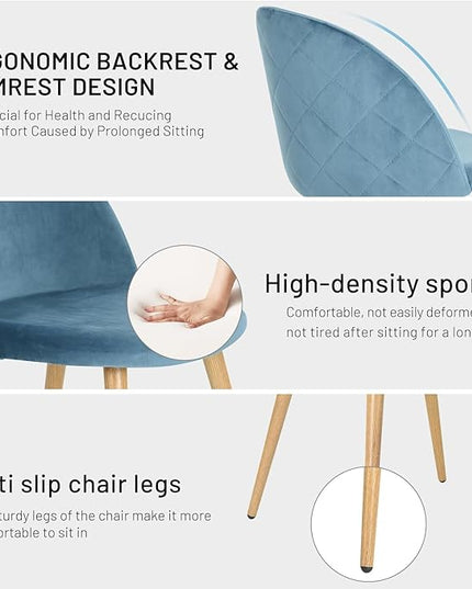 FurnitureR Upholstered Velvet Dining Chair Mid Back Armless with Wood Legs for Home Kitchen Bedroom Living Room, Set of 2, Sky Blue - LeafyLoom