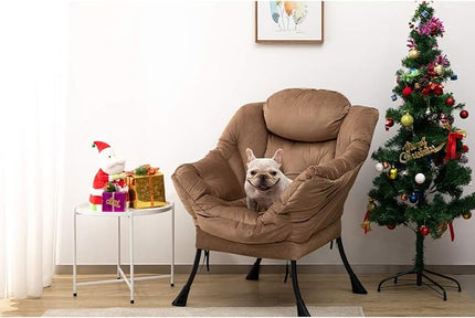 HollyHOME Modern Fabric Large Lazy Chair, Accent Oversized Comfy Reading Chair, Thick Padded Cozy Lounge Chair with Armrest, Steel Frame Leisure Sofa Chair for Living Room, Bedroom, Dorm, Dark Brown - LeafyLoom