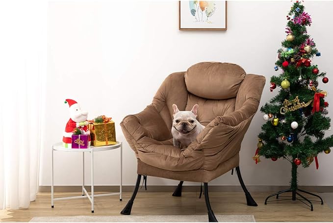 HollyHOME Modern Fabric Large Lazy Chair, Accent Oversized Comfy Reading Chair, Thick Padded Cozy Lounge Chair with Armrest, Steel Frame Leisure Sofa Chair for Living Room, Bedroom, Dorm, Dark Brown - LeafyLoom