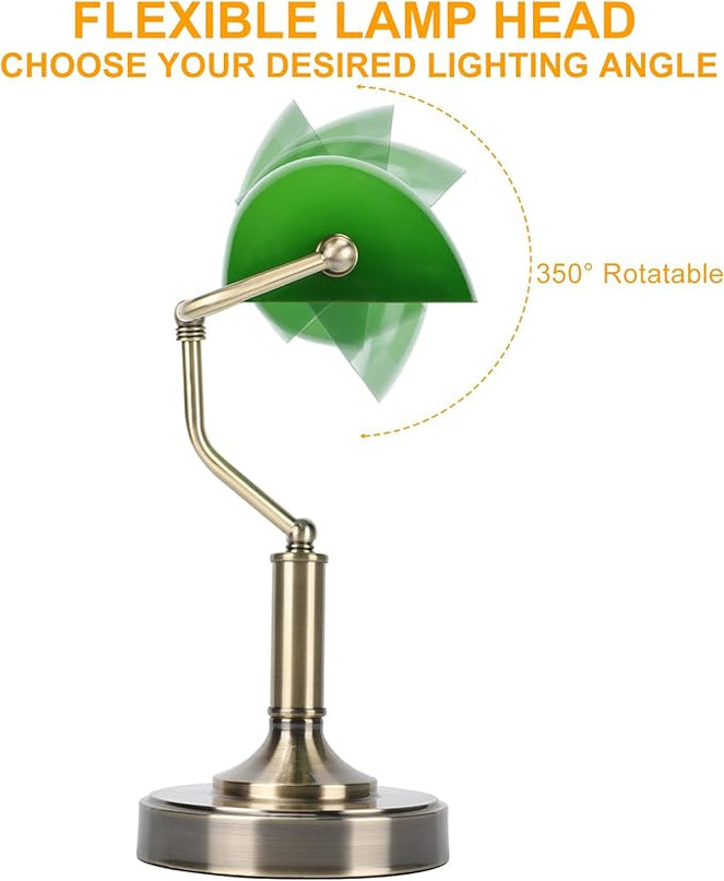 Bankers Lamp, Green Desk Lamp with Touch Control Switch, Retro Lamp with USB and Type C Charging Ports, Vintage Lamp for Home Office, Piano, Library, LED Bulb Included (Vintage) - LeafyLoom