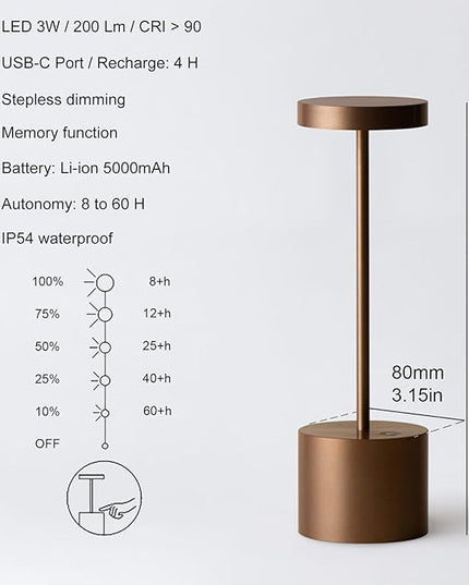 2 Pack Cordless Table Lamp Rechargeable Outdoor Waterproof Portable Battery Operated LED Table Light - for Home Restaurant Desk Bar Patio Kitchen Dinning Party (Moka) - LeafyLoom