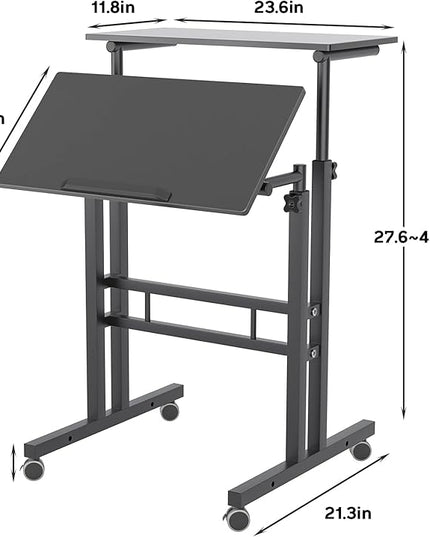 Mobile Stand Up Desk, 24 inch Laptop Computer Desk Adjustable Standing Home Office Desks with Roller, Student Desk School Desk Simple Stand Up Desk Small Desks for Small Spaces for Standing or Sitting - LeafyLoom
