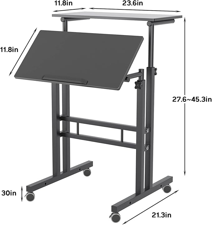 Mobile Stand Up Desk, 24 inch Laptop Computer Desk Adjustable Standing Home Office Desks with Roller, Student Desk School Desk Simple Stand Up Desk Small Desks for Small Spaces for Standing or Sitting - LeafyLoom
