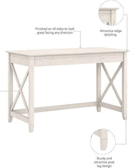 Bush Furniture Key West Writing Table for Home Office | Small Modern Farmhouse Desk, 48W, Linen White Oak - LeafyLoom