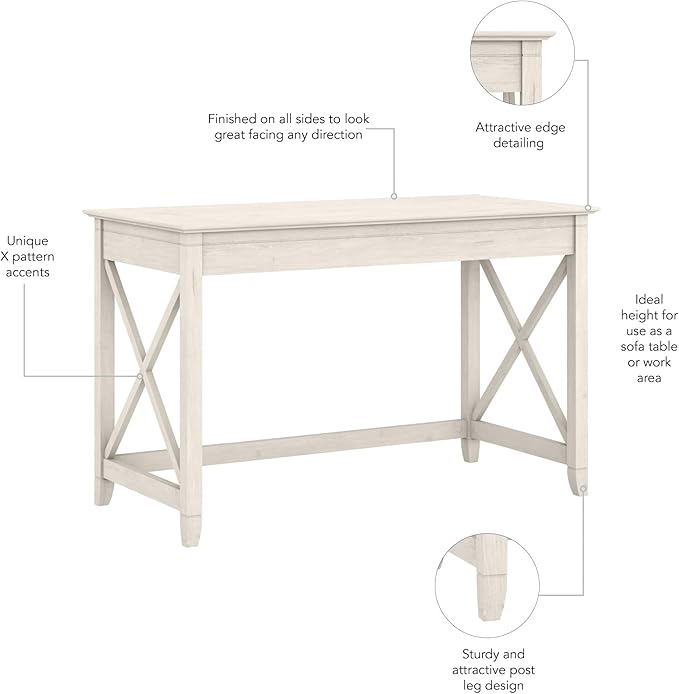 Bush Furniture Key West Writing Table for Home Office | Small Modern Farmhouse Desk, 48W, Linen White Oak - LeafyLoom