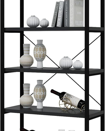 Tall Bookshelf with Large Storage,5 Tier Bookcase in Bedroom,Living Room and Office,Modern Wide Bookcase Shelf for Storing Books/Plants,Black - LeafyLoom