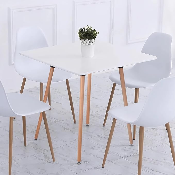Square Dining Table 31.5 Inch for 2-4 People, Modern Functional White Table with Wooden Legs for Home Office Kitchen Dining Room Patio Small Spaces - LeafyLoom