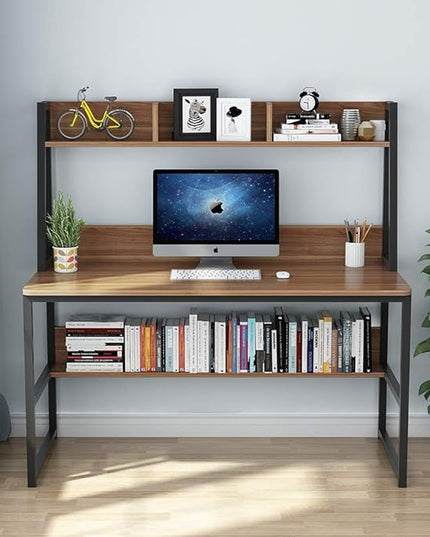 Tribesigns Computer Desk with Hutch, 47 inches Home Office Desk with Space Saving Design with Bookshelf for Small Spaces (Dark Walnut, 47) - LeafyLoom