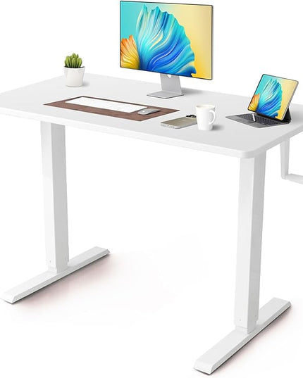 Whole Piece Desktop Manual Standing Desk Adjustable Height- Crank Stand Up Desk, Sit Stand Desk with Frame Computer Desk 40 x 24 Inch - LeafyLoom
