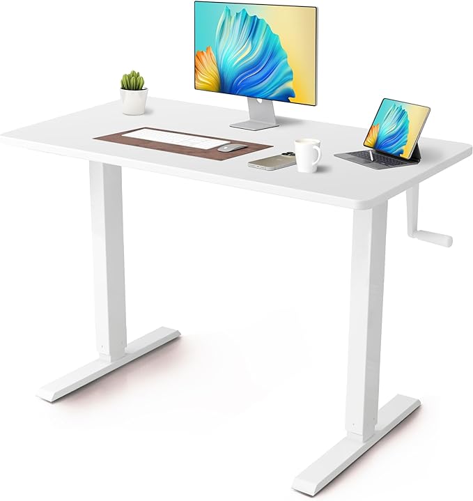 Whole Piece Desktop Manual Standing Desk Adjustable Height- Crank Stand Up Desk, Sit Stand Desk with Frame Computer Desk 40 x 24 Inch - LeafyLoom