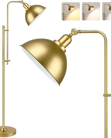 PARTPHONER Industrial Floor Lamp Adjustable, Rustic Farmhouse Reading Lamp in Aged Gold Finish, Modern Standing Lamp with Remote Control Metal Shade for Living Room Bedroom Study Room Office Hotel - LeafyLoom