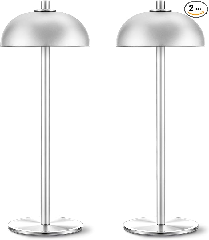 Rechargeable Cordless Table Lamp 2 Pack - 5000mAh Battery Powered Lamp, 3 Color Stepless Dimming LED Table Light with Memory Function for Indoor, Outdoor, Dinner, Patio, Cafe.(Silver) - LeafyLoom