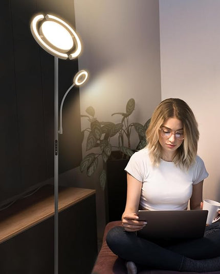 FIMEI 3 in 1 Floor Lamp, Modern Bright Standing Lamp with Split Rotatable Outer Ring Light and Small Reading Light, 4 Color and Dimmable, 3-Way Independent Control for Living Room Office, Gray - LeafyLoom