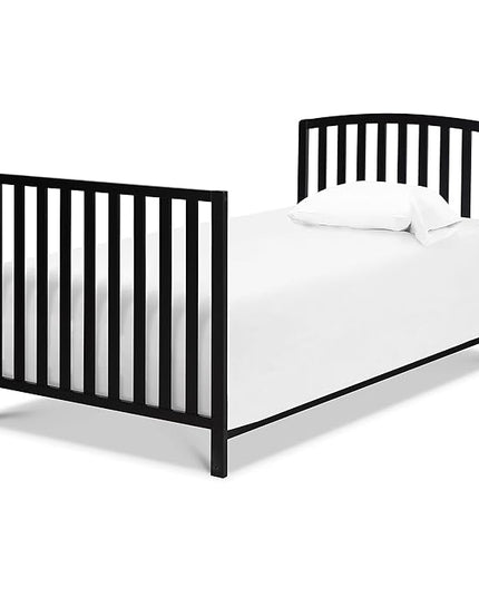 DaVinci Dylan Folding Portable 3-in-1 Convertible Mini Crib and Twin Bed in Ebony, Greenguard Gold Certified - LeafyLoom