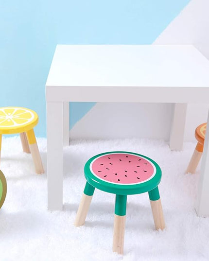 9 Inch Kids Solid Hard Wood Fruit Chair, Crafted Hand-Painted Wood with Assembled Four-Legged Sitting Stool, Bedroom, Playroom, Lemon Furniture Stool for Children,Toddler, Boys, Girls (Lemon) - LeafyLoom