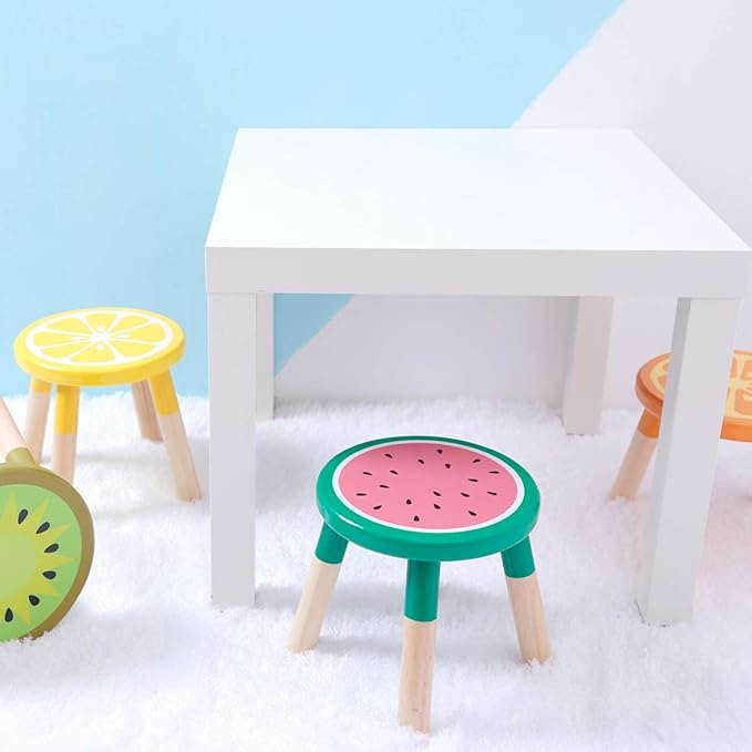 9 Inch Kids Solid Hard Wood Fruit Chair, Crafted Hand-Painted Wood with Assembled Four-Legged Sitting Stool, Bedroom, Playroom, Lemon Furniture Stool for Children,Toddler, Boys, Girls (Lemon) - LeafyLoom