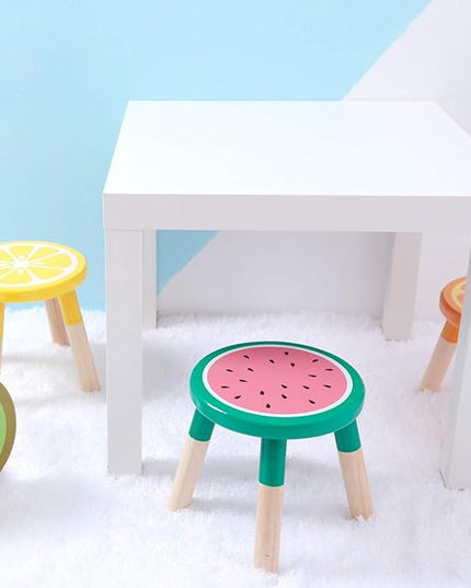9 Inch Kids Solid Hard Wood Fruit Chair, Crafted Hand-Painted Wood with Assembled Four-Legged Sitting Stool, Bedroom, Playroom, Orange Furniture Stool for Toddler, Children, Boys, Girls(Orange) - LeafyLoom