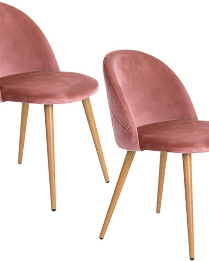 FurnitureR Upholstered Velvet Dining Chair Mid Back Armless with Wood Legs for Home Kitchen Bedroom Living Room, Set of 2, Rose - LeafyLoom