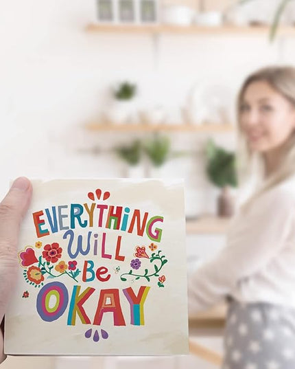 Ruvoty Everything Will Be Okay Colorful Word Art Wooden Sign Desk Decor,Inspirational Wood Block Sign Desk Decorations for Home Bedroom Dorm Office Desk Shelf Table Decor - LeafyLoom