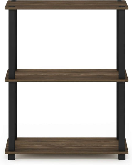Furinno Turn-S-Tube 3-Tier Compact Multipurpose Shelf Display Rack with Square Tube, Columbia Walnut/Black - LeafyLoom