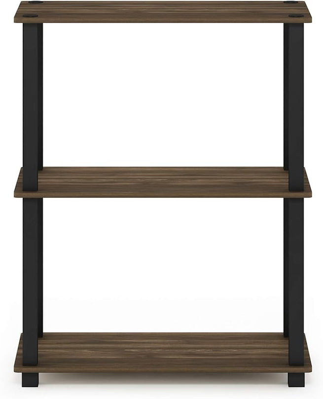 Furinno Turn-S-Tube 3-Tier Compact Multipurpose Shelf Display Rack with Square Tube, Columbia Walnut/Black - LeafyLoom