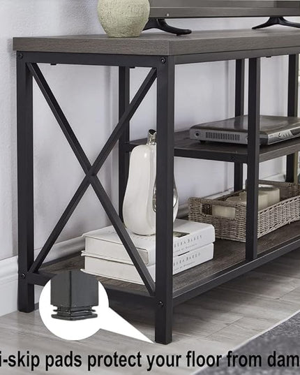 55 inch TV Stand for TV up to 65 inch, Rustic Wood and Metal Media TV Console Table for Living Room, Grey - LeafyLoom