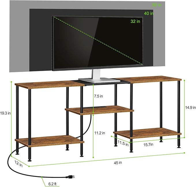 TV Stand for Bedroom 50 Inch TV Stand with Power Outlet 3 Tier Entertainment Center with Storage TV Console Table for 50 43 40 32 Inch TV, Rustic Brown - LeafyLoom