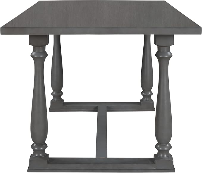 6-Piece Dining Table and 4 Chairs and Bench Set Foam-covered Seat Backs&Cushions for Kitchen Living Room, Gary, 60" L x 36" W x 30" H, Gray(Special-shaped Legs) - LeafyLoom