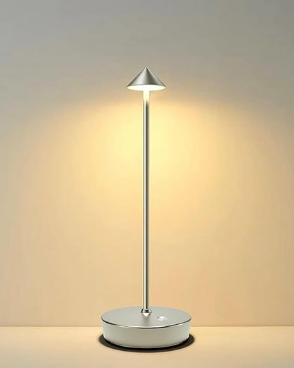 Rechargeable Cordless Table Lamp, 6000mAh LED Battery Operated Desk Lamp Touch 3 Color Stepless Dimming Portable Outdoor Waterproof Table Light for Patio/Restaurant/Dining/Home (Silver) - LeafyLoom