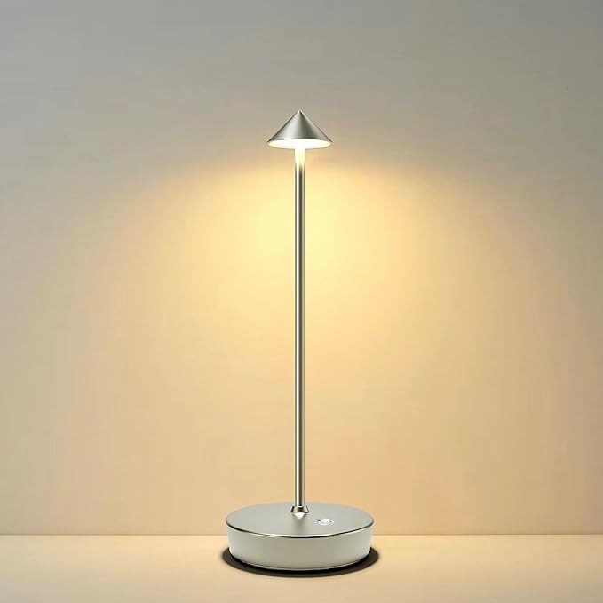 Rechargeable Cordless Table Lamp, 6000mAh LED Battery Operated Desk Lamp Touch 3 Color Stepless Dimming Portable Outdoor Waterproof Table Light for Patio/Restaurant/Dining/Home (Silver) - LeafyLoom