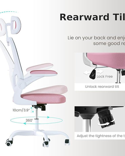 Ergonomic Office Chair, High Back Home Desk Chair with Adjustable Lumbar Support and Headrest, Breathable Mesh Swivel Task Chair, White Executive Computer Chair, 1 Pack - LeafyLoom