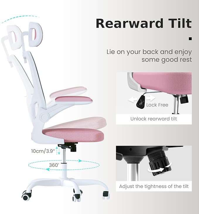Ergonomic Office Chair, High Back Home Desk Chair with Adjustable Lumbar Support and Headrest, Breathable Mesh Swivel Task Chair, White Executive Computer Chair, 1 Pack - LeafyLoom