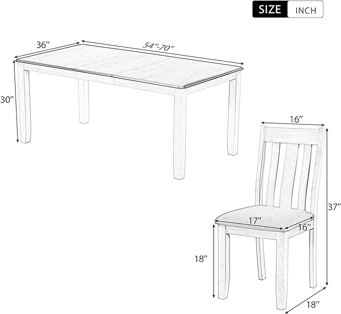 Retro Style 7 Piece Set with 1 Extendable Table and 6 Upholstered Chairs, Easy Assembly, for Kitchen, Dining Room, Antique Brown+White - LeafyLoom