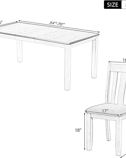 Kitchen Retro Style 7-Piece Dining Set with Extendable Table and 6 Upholstered Chairs, Brown+White - LeafyLoom