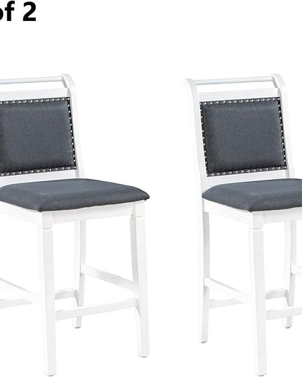 Merax 3-Piece Wood Counter Height Drop Leaf Dining Table Set with 2 Upholstered Chairs for Small Place, Grey - LeafyLoom