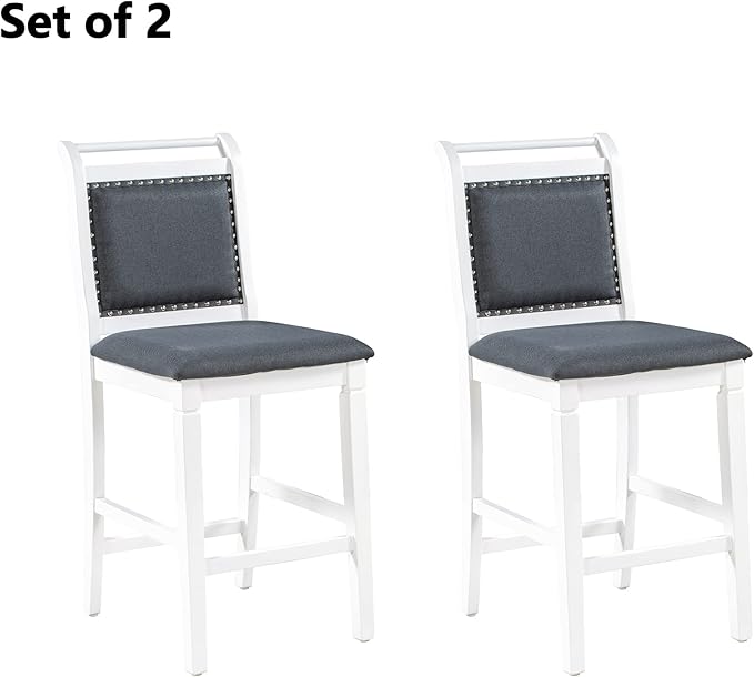 Merax 3-Piece Wood Counter Height Drop Leaf Dining Table Set with 2 Upholstered Chairs for Small Place, Grey - LeafyLoom