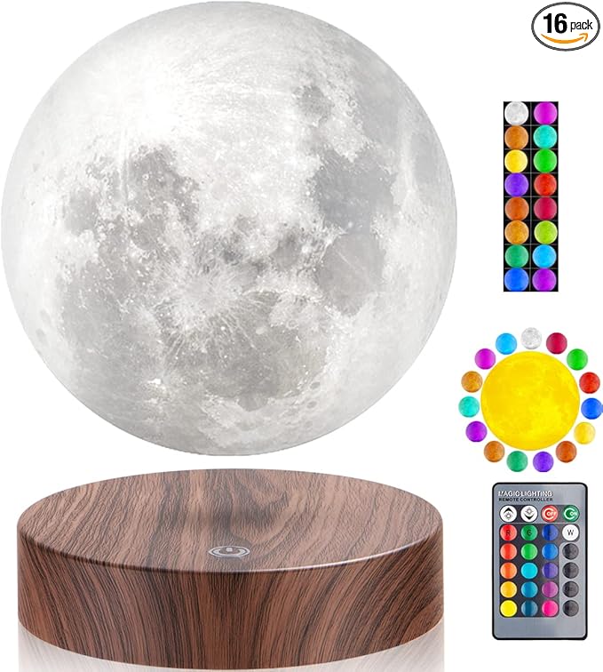 VGAzer Levitating Moon Lamp, Floating and Spinning 3D Moon Light 16 Colors Model ,Gifts for Women,Thanksgiving Christmas Gifts for Kids,Friends - LeafyLoom
