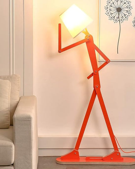 Cool Creative Floor Lamps Wood Tall Decorative Corner Reading Standing Swing Arm Light for Living Room Bedroom Office Farmhouse Kids Boys Girls Gift - with LED Bulb (Orange) - LeafyLoom