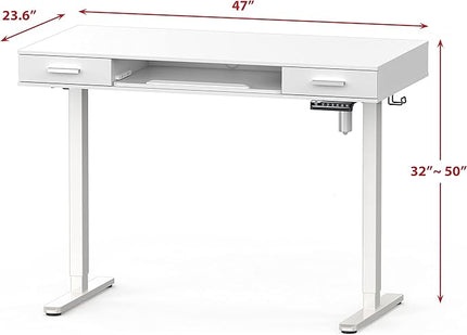 SHW 48-Inch Electric Height Adjustable Desk with Keyboard Tray and Two Drawers - LeafyLoom