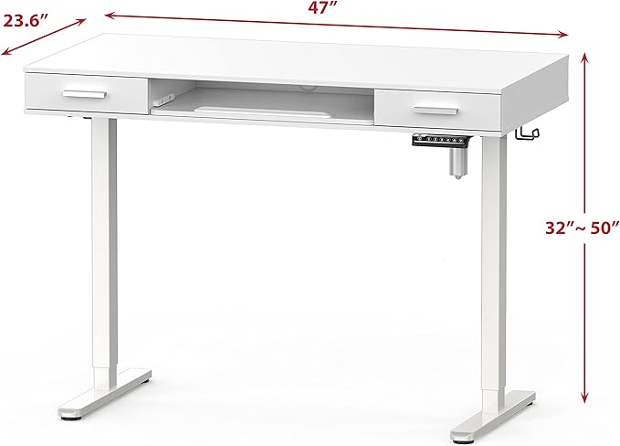 SHW 48-Inch Electric Height Adjustable Desk with Keyboard Tray and Two Drawers - LeafyLoom