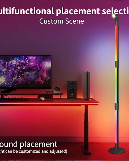 RGB Corner Floor Lamp, LED Color Floor Lamp Mood Lighting with Spotlight, Color Changing Through Music Sync,Timer, Remote, Voice and App Control, Corner Lamp DIY Mode for Play Room - LeafyLoom