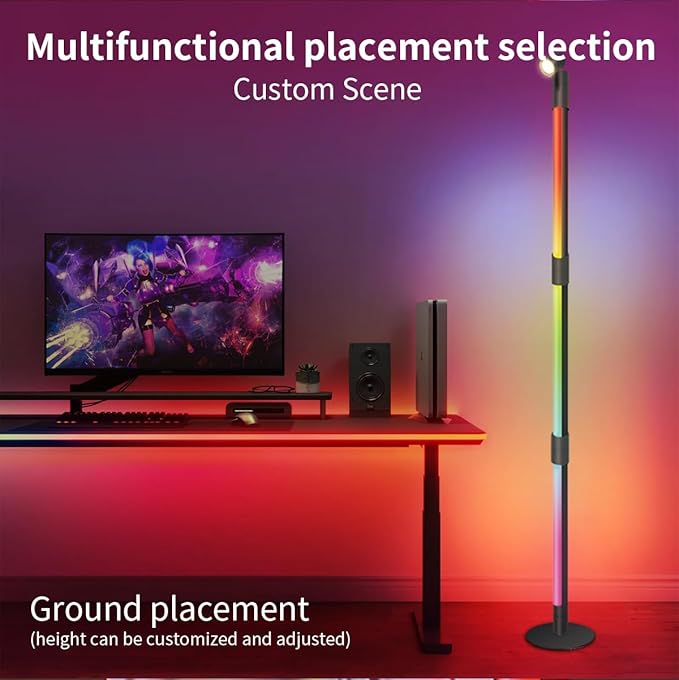 RGB Corner Floor Lamp, LED Color Floor Lamp Mood Lighting with Spotlight, Color Changing Through Music Sync,Timer, Remote, Voice and App Control, Corner Lamp DIY Mode for Play Room - LeafyLoom