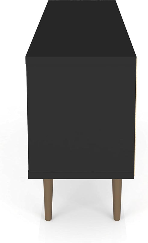 Manhattan Comfort Liberty Mid Century Modern TV Stand for Televisions up to 50 Inches, Bedroom and Living Room Entertainment Center with Storage, Shelves, and Cabinet, 53" Wide, Black - LeafyLoom