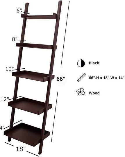 Kiera Grace Providence Hadfield 5 Tier Ladder Shelf, Leaning Bookshelf Storage Rack for Home, Office, 18" x 67", Espresso - LeafyLoom