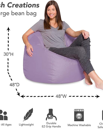 Posh Creations Bean Bag Chair for Kids, Teens, and Adults Includes Removable and Machine Washable Cover, Heather Lavender, 48in - X-Large - LeafyLoom